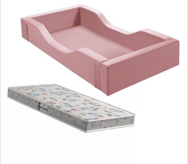 Cama Infantil Espumada Clara Premium Conforto Quarto Criança Proteção Moderna com Colchão Cor Rosa