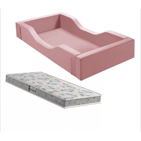 Cama Infantil Espumada Clara Premium Conforto Quarto Criança Proteção Moderna com Colchão Cor Rosa