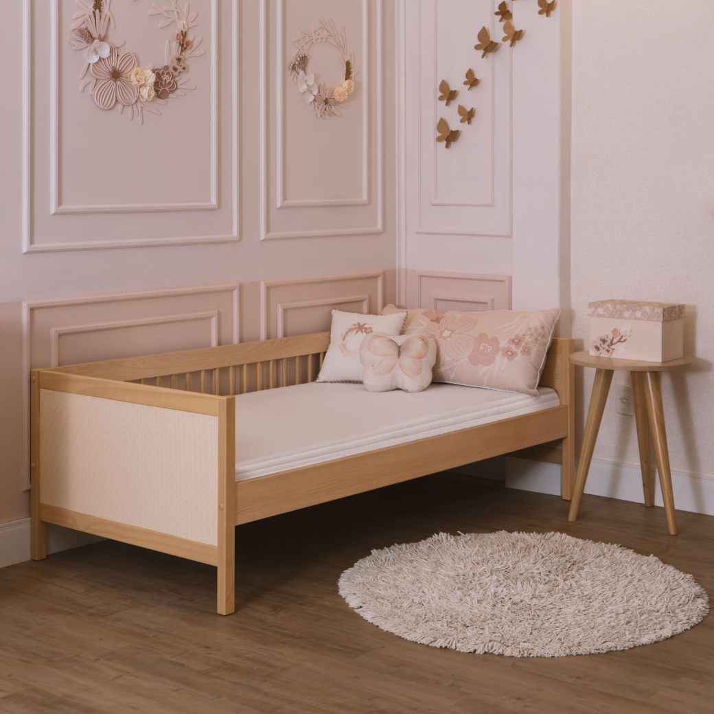 Cama Infantil de Solteiro com Detalhe em Palinha Natural Carvalho Malva Linha Paglia - 5