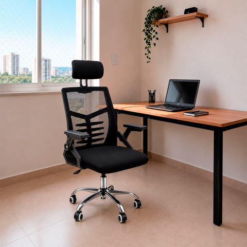Cadeira Diretor Relax Ergonômica Tela Mesh Giratória Apoio Cabeça 120kg Preta