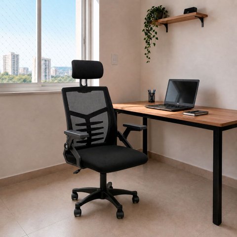 Cadeira Diretor Relax Ergonômica Tela Mesh Giratória Apoio Cabeça 120kg Preta