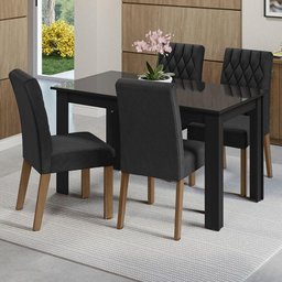 Conjunto Sala de Jantar Mesa Tampo de Vidro 4 Cadeiras Celina Madesa - 1