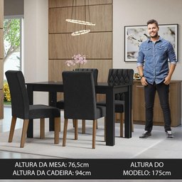 Conjunto Sala de Jantar Mesa Tampo de Vidro 4 Cadeiras Celina Madesa - 4
