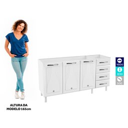 Balcão de Cozinha de Aço Quádruplo sem Tampo para Pia 160cm Clara Multimóveis CR6148 Branco - 3