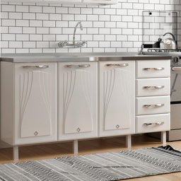 Balcão de Cozinha de Aço Quádruplo sem Tampo para Pia 160cm Clara Multimóveis CR6148 Branco - 1