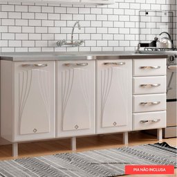 Balcão de Cozinha de Aço Quádruplo sem Tampo para Pia 160cm Clara Multimóveis CR6148 Branco - 4