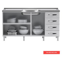 Balcão de Cozinha de Aço Quádruplo sem Tampo para Pia 160cm Clara Multimóveis CR6148 Branco - 5