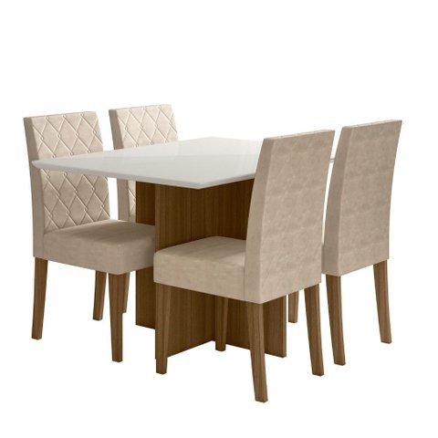 Sala de Jantar Helo 120x90 com Vidro 4l Cadeiras Jade Poliman Móveis