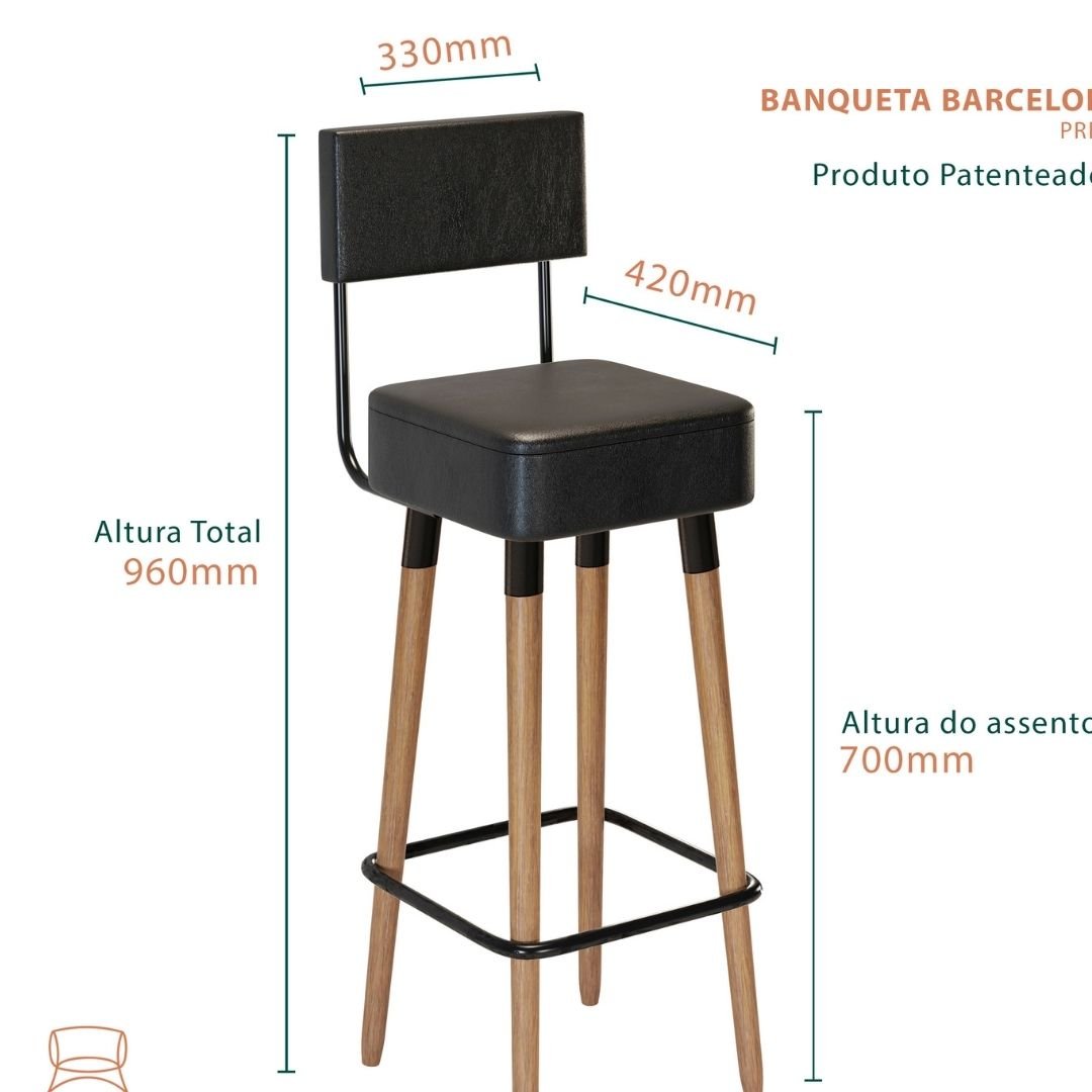 Kit 2 Banquetas Barcelona decor-Assento preto - 3