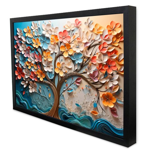 Quadro Decorativo Floral Luxo Primavera Colorida em Moldura Caixa Tacolado Moldura Caixa 3cm Preta C
