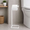 Ver imagem 2 de Suporte Porta Papel Higiênico de Chão para Banheiro com Base Branca em Metal - Édecasamóveis