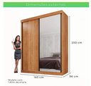 Ver imagem 2 de Guarda Roupa Solteiro com Espelho 100% MDF 2 Portas de Correr 3 Gavetas 183cm Búzios Cinamomo - Valverde