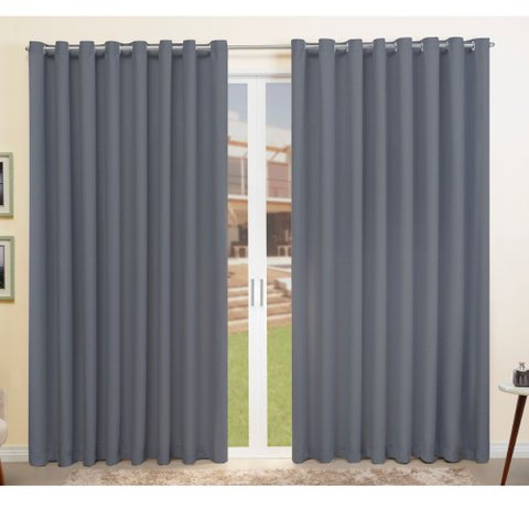 Cortina para Sala Blackout Tecido com Eliós Cromado 2.00m x 250m Moderna:Cinza