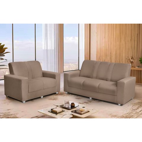 Conjunto de Sofá 1,74m X 1,24m 3 e 2 Lugares Suede Roma Marrom Castor