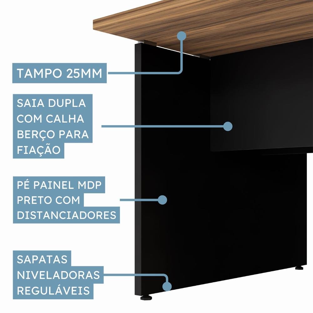 Plataforma de Trabalho 6 Lugares 2,70m Pé Painel Nogal P F5 Cor:nogal com Preto - 5