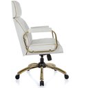 Ver imagem 3 de Cadeira de Escritório Presidente Ergonômica Couro Branca Gold Acabamento Madeira Luxo Consultório