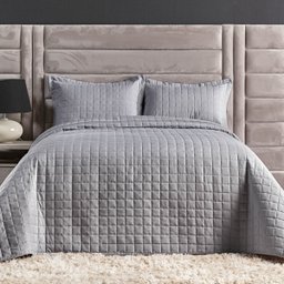 Kit Colcha Cobre Leito Casal King Size 3 Peças Cama 300 Fios Porta Travesseiro Cores Vivas Cinza - 1