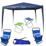 Tenda Montável Gazebo Barraca Praia Piscina Eventos 3x3M Dobrável Bolsa + 2 Banquinhos e 2 Cadeiras  - 1