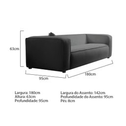 Sofá 3 Lugares 180cm Orgânico Luxo Recepção Cecília Linho - 3