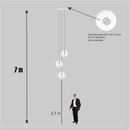 Lustre Pendente para Sala Pé Direito Duplo Trio Arabesques Branco - 5