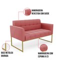 Ver imagem 6 de Kit 1 Sofá Namoradeira e 1 Poltrona Elisa Suede Rosê Base Metálica Industrial Dourada - D'Rossi