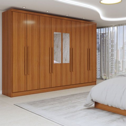 Guarda-roupa Casal Osasco 8 Portas 4 Gavetas com Espelho Cinamomo - Panorama Móveis