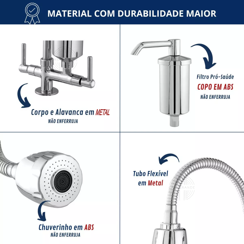Torneira Metal Inox Filtro Gourmet Pia Mesa Cozinha C34 Bancada Casagrande Mundial - 2