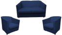 Ver imagem 1 de Kit Namoradeira + 2 Poltronas Decorativa Biane Couro Azul Marinho Pés Cromado Mz Decor