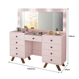 Penteadeira Camarim Grande Mila com 8 Gavetas e Luzes Led com Espelho Rose - 4