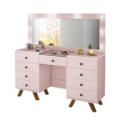 Penteadeira Camarim Grande Mila com 8 Gavetas e Luzes Led com Espelho Rose - 3