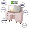Penteadeira Camarim Grande Mila com 8 Gavetas e Luzes Led com Espelho Rose - 2