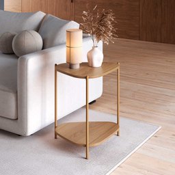 Mesa Lateral de Apoio Orgânica Artesano 45 Cm (largura) em Mdp Hanover (mel) e Pés em Aço Dourado - 1