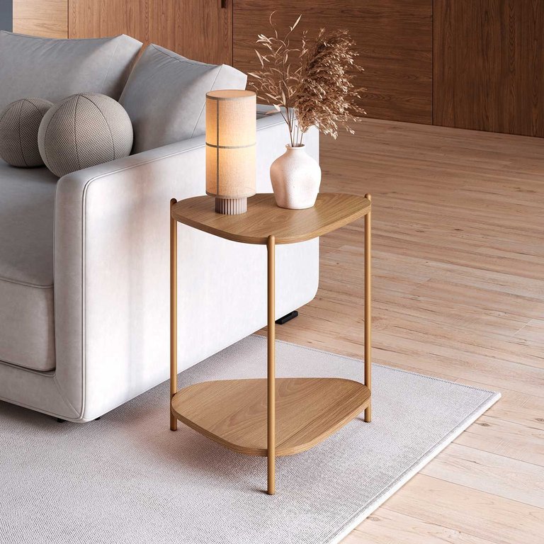 Mesa Lateral de Apoio Orgânica Artesano 45 Cm (largura) em Mdp Hanover (mel) e Pés em Aço Dourado