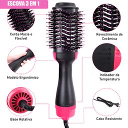 Escova Multifuncional Rosa 3 em 1 Seca Alisa Modela Cabelos - 2