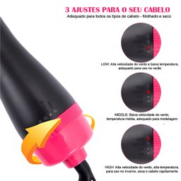 Escova Multifuncional Rosa 3 em 1 Seca Alisa Modela Cabelos - 3