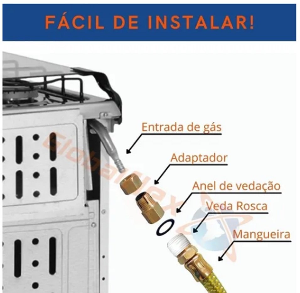 kit gás encanado forno cooktop válvula reta mang 1,5 metros - 6