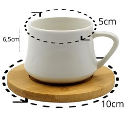 Jogo de Xícaras Branca Sweden para Café com Pires em Porcelana e Bambu 80ml - 4 Peças - 2