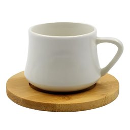 Jogo de Xícaras Branca Sweden para Café com Pires em Porcelana e Bambu 80ml - 4 Peças - 3