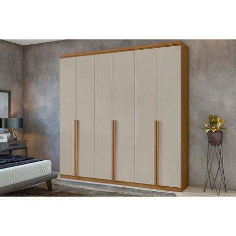 Guarda Roupa Casal 6 Portas e 4 Gavetas Alonzo New Amêndoa-off White - Lopas