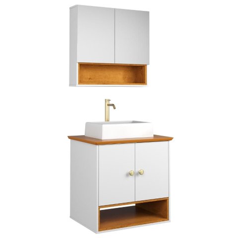 Gabinete Banheiro Espelheira e Cuba Branca Orion Naturalle Branco Bechara