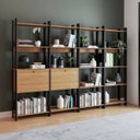 Ver imagem 1 de Estante de Livros Industrial 252CMX178CM 15 Prateleiras 2 Portas Marrom/Lamina Mel/Preto