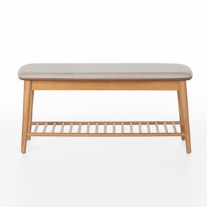 Banco Sapateira com Prateleira Ripada Liva 100 Cm X 36 Cm Tauari Bege