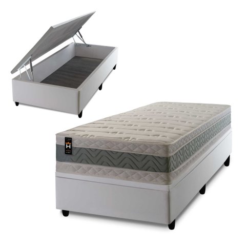 Conjunto Box Baú Solteirão Oxford Branco 96x203x74 Espuma D33