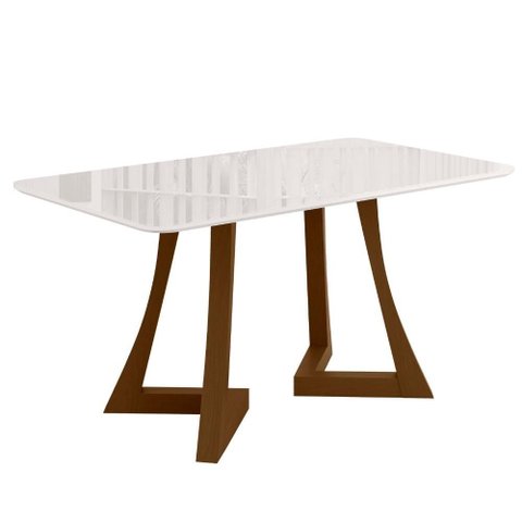 Mesa de Jantar Ana Retangular 160x90cm com Vidro – Madeira de Reflorestamento, Tampo 25mm, Bordas