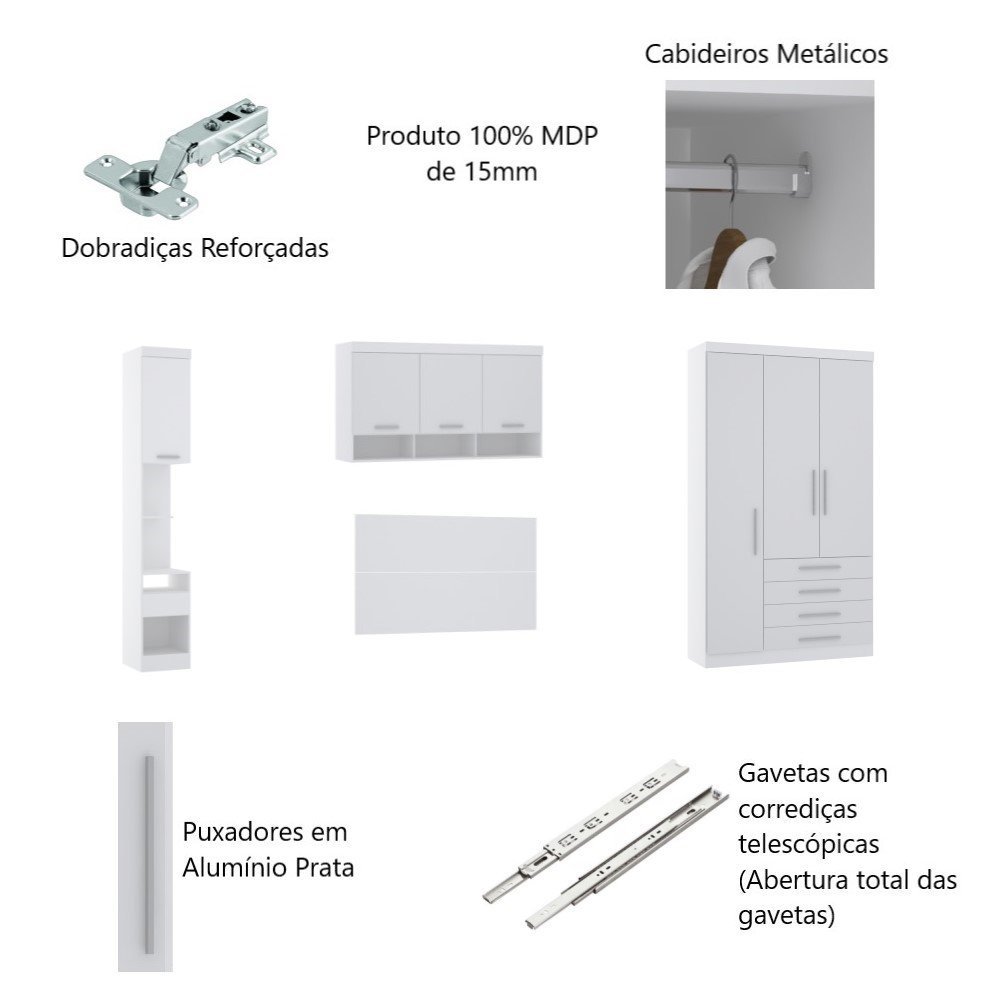 Guarda Roupa Dormitório Modulado Alpes Casal 1,58 m Queen - Roupeiro Luciane M04:Azul - 3