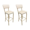 Ver imagem 1 de Kit 2 Banquetas Olivia Altura 65cm para Bar e Cozinha Dourado Fosco com Assento Confortável cor Off 