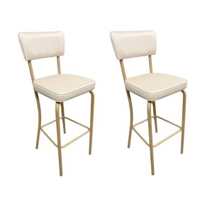 Kit 2 Banquetas Olivia Altura 65cm para Bar e Cozinha Dourado Fosco com Assento Confortável cor Off 