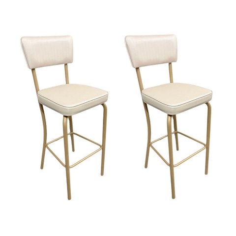 Kit 2 Banquetas Olivia Altura 65cm para Bar e Cozinha Dourado Fosco com Assento Confortável cor Off 