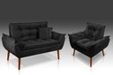 Ver imagem 1 de Kit 01 Poltrona + 01 Namoradeira Opala + 02 Almofadas Suede Preto -rv Decora