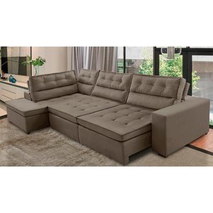Sofá de Canto Retrátil e Reclinável com Molas LE 3,40x2,00m Viviane Suede Capuccino Madelina